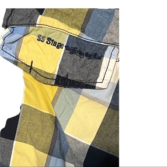 55 Stage Vintage Big Block Yellow Plaid Cotton Casual Cargo Utility Shorts Large - Picture 7 of 12